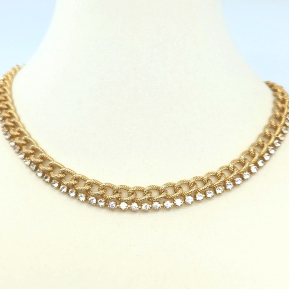 VINTAGE Gold Tone Chain Necklace with Clear Rhinestones - Picture 7 of 7